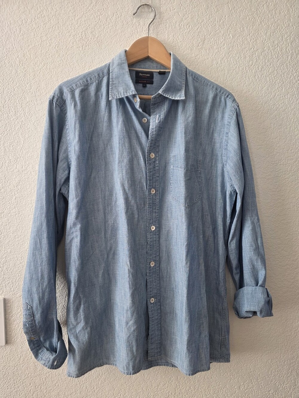 Faconnable  Chambray Denim Casual Men's Button-Down Cotton Shirt L Blue